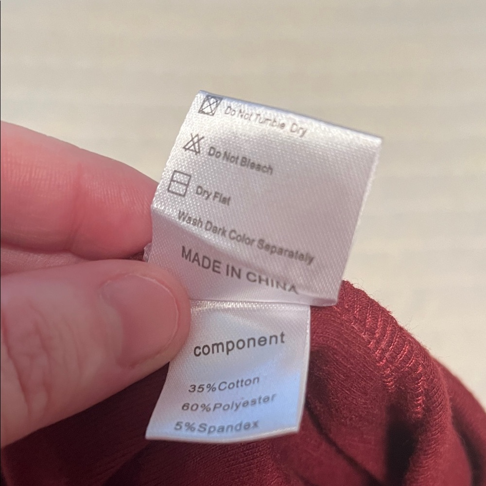 Valolia Maroon Burgundy Long Sleeve Top with Zipper Detail Off Centered - Picture 11 of 12